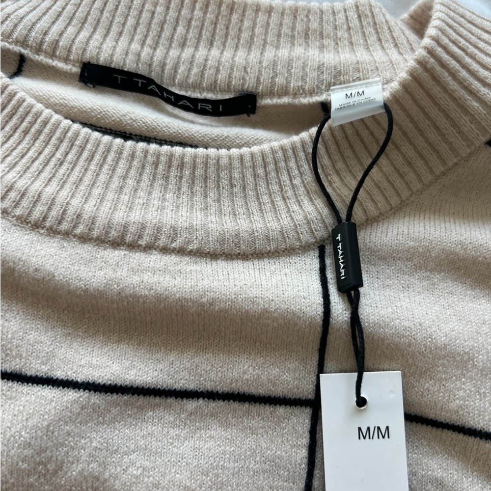 BEIGE Striped Tahari Sweater